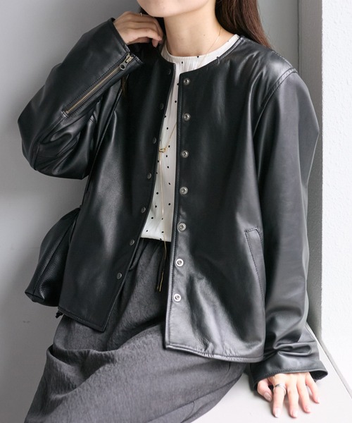 PUAL CE CIN（ピュアルセシン）の「【24AW】ラムレザーノーカラー