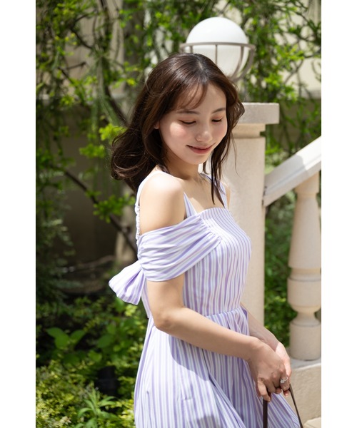 Multi-Way Back Ribbon Stripe Dress（ワンピース）｜Her lip to（ハー