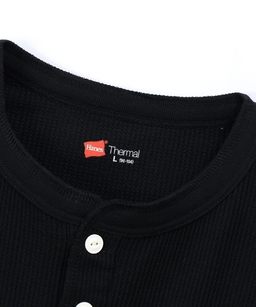 HANES（ヘインズ）の「【HANES/ヘインズ】ヘンリーネックロングスリーブ　サーマル（Tシャツ/カットソー・メンズ・ブラック/オフホワイト/ヘザーグレー・M/L/LL）」の6枚目の写真