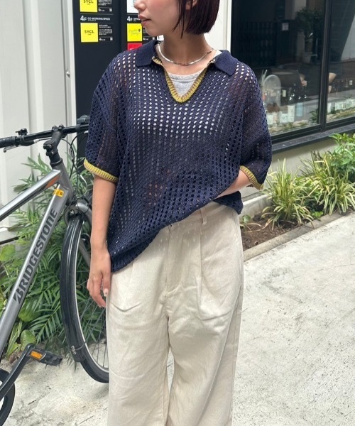 nemne store(ネンネストア)の「【keel】メッシュスキッパーニット(ニット/セーター・レディース・ネイビー/ブラウン・MEDIUM/SMALL)」の11枚目の写真
