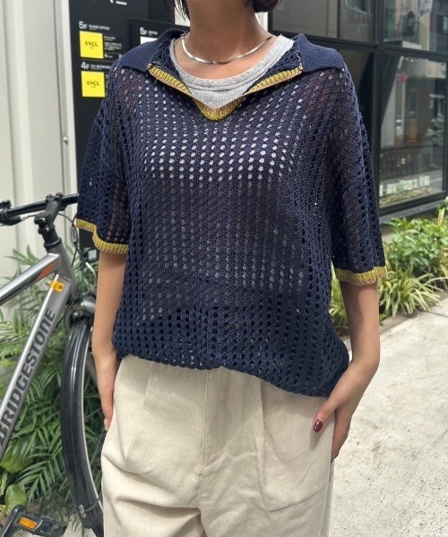nemne store(ネンネストア)の「【keel】メッシュスキッパーニット(ニット/セーター・レディース・ネイビー/ブラウン・MEDIUM/SMALL)」の12枚目の写真
