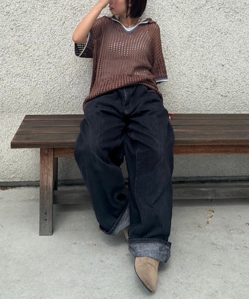 nemne store(ネンネストア)の「【keel】メッシュスキッパーニット(ニット/セーター・レディース・ネイビー/ブラウン・MEDIUM/SMALL)」の3枚目の写真