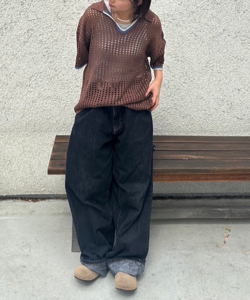 nemne store(ネンネストア)の「【keel】メッシュスキッパーニット(ニット/セーター・レディース・ネイビー/ブラウン・MEDIUM/SMALL)」の4枚目の写真