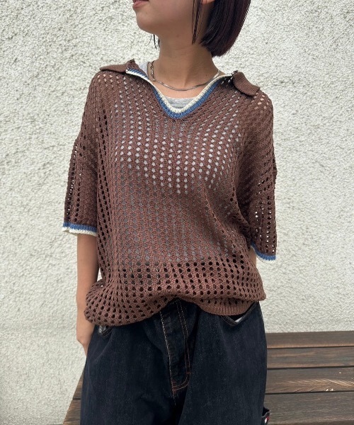 nemne store(ネンネストア)の「【keel】メッシュスキッパーニット(ニット/セーター・レディース・ネイビー/ブラウン・MEDIUM/SMALL)」の5枚目の写真