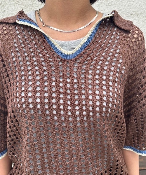 nemne store(ネンネストア)の「【keel】メッシュスキッパーニット(ニット/セーター・レディース・ネイビー/ブラウン・MEDIUM/SMALL)」の6枚目の写真