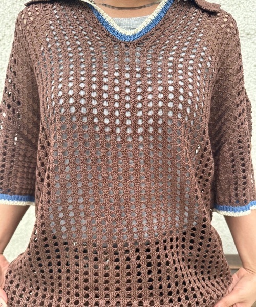 nemne store(ネンネストア)の「【keel】メッシュスキッパーニット(ニット/セーター・レディース・ネイビー/ブラウン・MEDIUM/SMALL)」の7枚目の写真