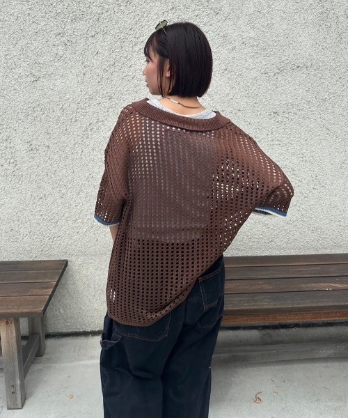 nemne store(ネンネストア)の「【keel】メッシュスキッパーニット(ニット/セーター・レディース・ネイビー/ブラウン・MEDIUM/SMALL)」の8枚目の写真