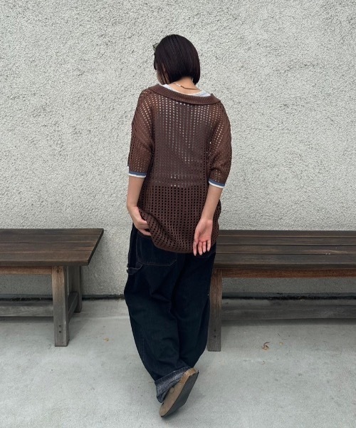nemne store(ネンネストア)の「【keel】メッシュスキッパーニット(ニット/セーター・レディース・ネイビー/ブラウン・MEDIUM/SMALL)」の9枚目の写真