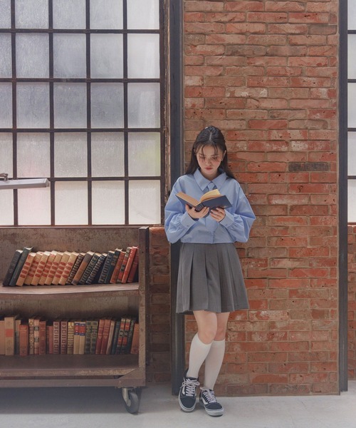 GLOBAL WORK（グローバルワーク）の「ネクタイ付きクロップドシャツ/AND YUA ANY/132131（シャツ/ブラウス・キッズ・ブルー/ストライプ・FREE）」の11枚目の写真