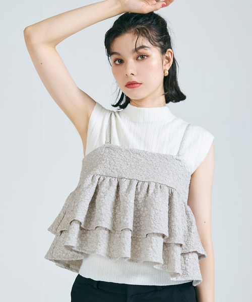 セール】上品エンボス バックリボン2wayビスチェ（キャミソール