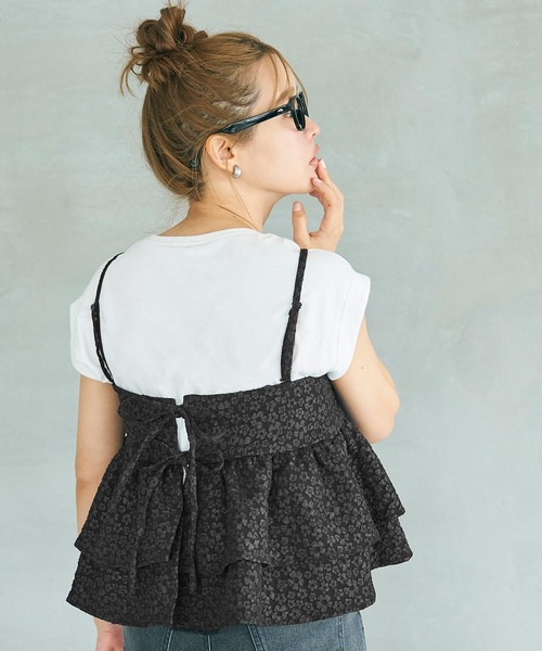 coca(coca)(コカ)の「上品エンボス バックリボン2wayビスチェ(キャミソール・レディース・グレー/ブラック・L/M)」の12枚目の写真