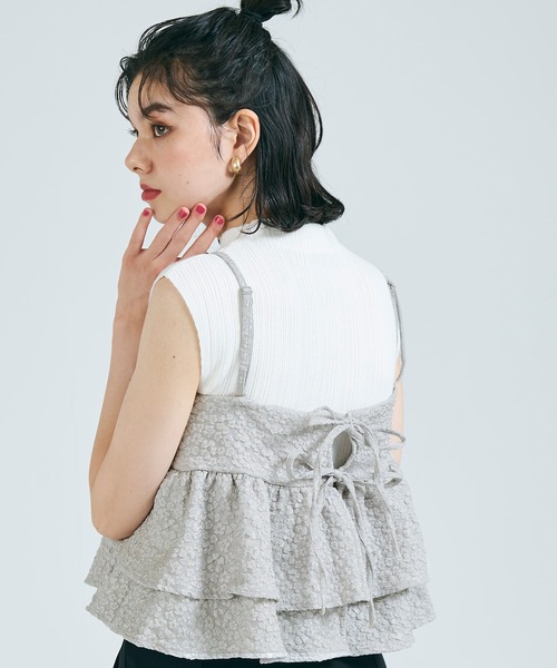 セール】上品エンボス バックリボン2wayビスチェ（キャミソール