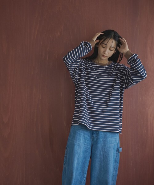 マディソンブルー　ボーダーロングスリーブカットソー　長袖　ロゴ　ワッペン マディソンブルー ボーダーロングスリーブカットソー 長袖 ロゴ