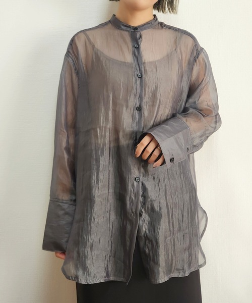 【セール】光沢シアーワッシャー バンドカラーシャツ（シャツ/ブラウス）｜LOSUCA（ロスカ）