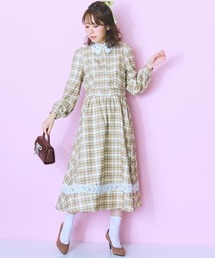 marun | ＜大きいサイズ＞ レース切り替えチェックワンピース marun(ワンピース)