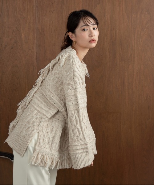 Amiur（エミレ）の「mix fringe melange volume knit / ミックスフリンジメランジボリュームニット（ニット/セーター・レディース・アイボリー/ブラック/ブラウン・FREE）」の21枚目の写真