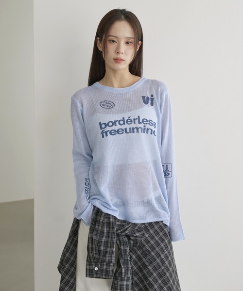 UNE MANSION(ユヌマンション)の「【季節の変わり目におすすめ】 y2kレタリングビーグルシースルーニット(ニット/セーター・レディース・アイボリー/スカイブルー・FREE)」の17枚目の写真