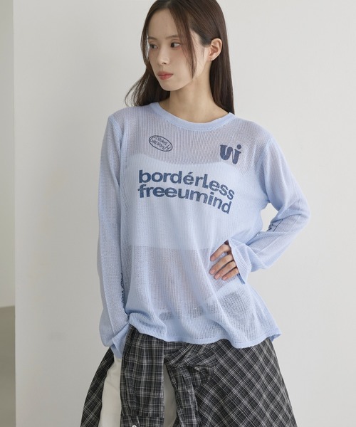 UNE MANSION(ユヌマンション)の「【季節の変わり目におすすめ】 y2kレタリングビーグルシースルーニット(ニット/セーター・レディース・アイボリー/スカイブルー・FREE)」の18枚目の写真