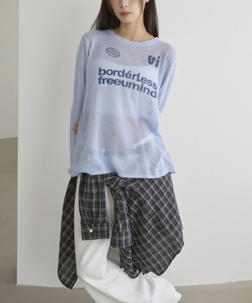 UNE MANSION(ユヌマンション)の「【季節の変わり目におすすめ】 y2kレタリングビーグルシースルーニット(ニット/セーター・レディース・アイボリー/スカイブルー・FREE)」の19枚目の写真