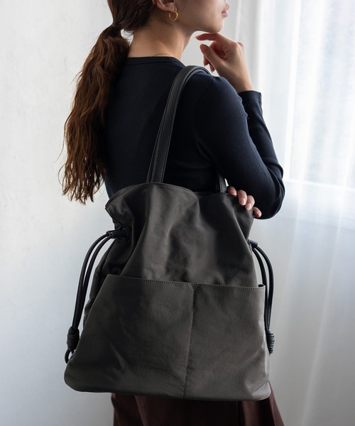 セール】撥水加工ナイロン巾着トートバッグ（トートバッグ