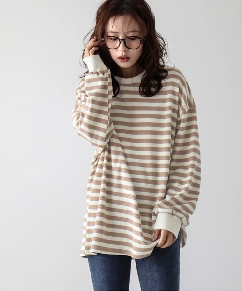 La-gemme(ラジェム)の「ボーダーワッフルTシャツ(Tシャツ/カットソー・レディース・グレー/ブラック×グレー/ブラウン/ブラック×ホワイト・フリー)」の6枚目の写真