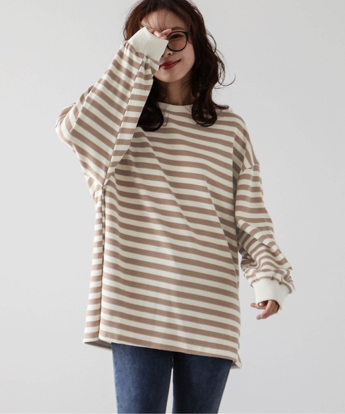 La-gemme(ラジェム)の「ボーダーワッフルTシャツ(Tシャツ/カットソー・レディース・グレー/ブラック×グレー/ブラウン/ブラック×ホワイト・フリー)」の8枚目の写真