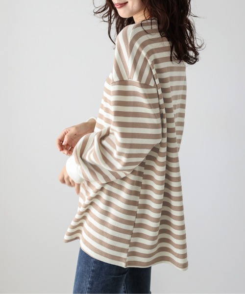 La-gemme(ラジェム)の「ボーダーワッフルTシャツ(Tシャツ/カットソー・レディース・グレー/ブラック×グレー/ブラウン/ブラック×ホワイト・フリー)」の10枚目の写真