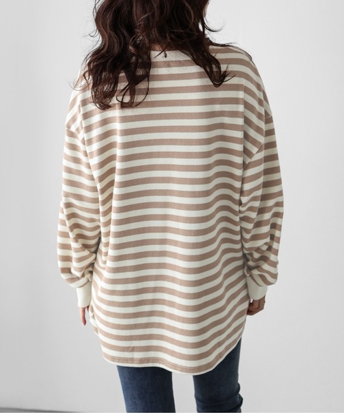 La-gemme(ラジェム)の「ボーダーワッフルTシャツ(Tシャツ/カットソー・レディース・グレー/ブラック×グレー/ブラウン/ブラック×ホワイト・フリー)」の11枚目の写真