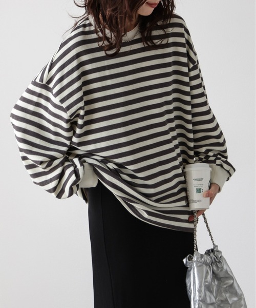 La-gemme(ラジェム)の「ボーダーワッフルTシャツ(Tシャツ/カットソー・レディース・グレー/ブラック×グレー/ブラウン/ブラック×ホワイト・フリー)」の16枚目の写真