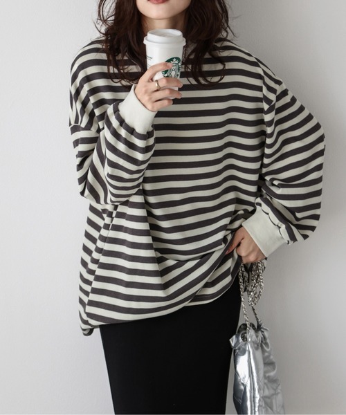 La-gemme(ラジェム)の「ボーダーワッフルTシャツ(Tシャツ/カットソー・レディース・グレー/ブラック×グレー/ブラウン/ブラック×ホワイト・フリー)」の17枚目の写真
