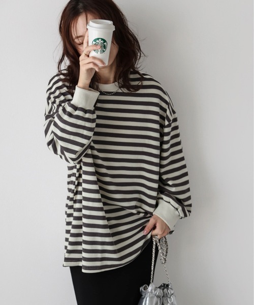 La-gemme(ラジェム)の「ボーダーワッフルTシャツ(Tシャツ/カットソー・レディース・グレー/ブラック×グレー/ブラウン/ブラック×ホワイト・フリー)」の18枚目の写真