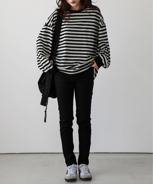 La-gemme(ラジェム)の「ボーダーワッフルTシャツ(Tシャツ/カットソー・レディース・グレー/ブラック×グレー/ブラウン/ブラック×ホワイト・フリー)」の19枚目の写真