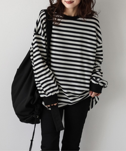 La-gemme(ラジェム)の「ボーダーワッフルTシャツ(Tシャツ/カットソー・レディース・グレー/ブラック×グレー/ブラウン/ブラック×ホワイト・フリー)」の22枚目の写真