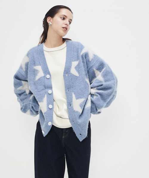 CONVERSE TOKYO（コンバーストウキョウ）の「STAR★ SHAGGY KNIT CARDIGAN（ニット/セーター・レディース・サックスブルー/ブラック/杢グレー・MEDIUM/SMALL）」の3枚目の写真