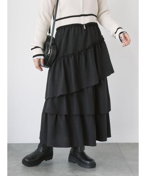 ehka sopo（エヘカソポ）の「アシンメトリーティアードスカート（スカート・レディース・カーキ/ブラック/モカ・F）」の2枚目の写真