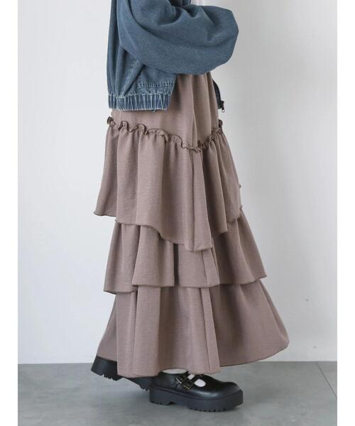 ehka sopo（エヘカソポ）の「アシンメトリーティアードスカート（スカート・レディース・カーキ/ブラック/モカ・F）」の3枚目の写真