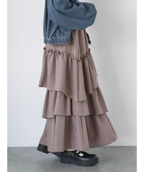 ehka sopo（エヘカソポ）の「アシンメトリーティアードスカート（スカート・レディース・カーキ/ブラック/モカ・F）」の4枚目の写真