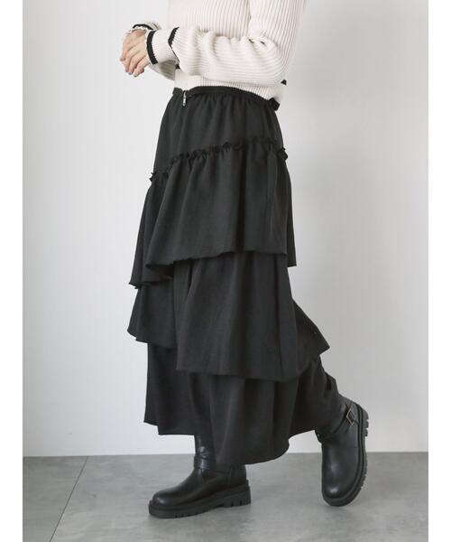 ehka sopo（エヘカソポ）の「アシンメトリーティアードスカート（スカート・レディース・カーキ/ブラック/モカ・F）」の5枚目の写真