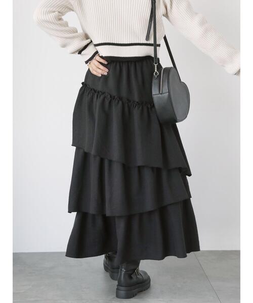 ehka sopo（エヘカソポ）の「アシンメトリーティアードスカート（スカート・レディース・カーキ/ブラック/モカ・F）」の6枚目の写真