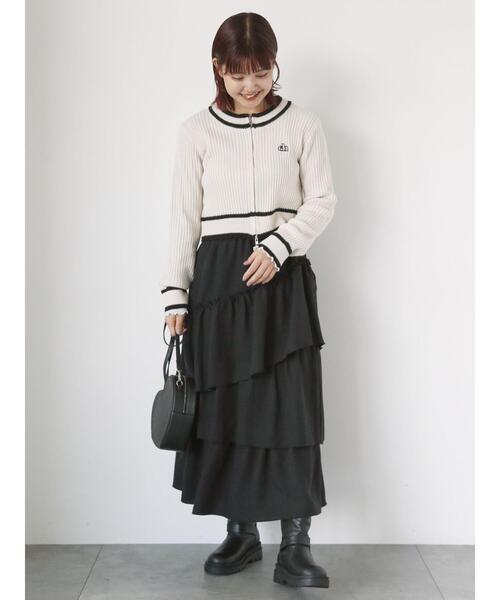 ehka sopo（エヘカソポ）の「アシンメトリーティアードスカート（スカート・レディース・カーキ/ブラック/モカ・F）」の7枚目の写真
