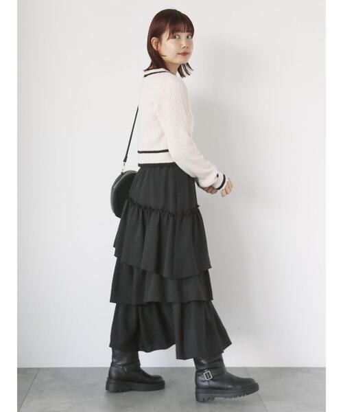 ehka sopo（エヘカソポ）の「アシンメトリーティアードスカート（スカート・レディース・カーキ/ブラック/モカ・F）」の9枚目の写真