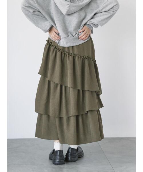 ehka sopo（エヘカソポ）の「アシンメトリーティアードスカート（スカート・レディース・カーキ/ブラック/モカ・F）」の12枚目の写真