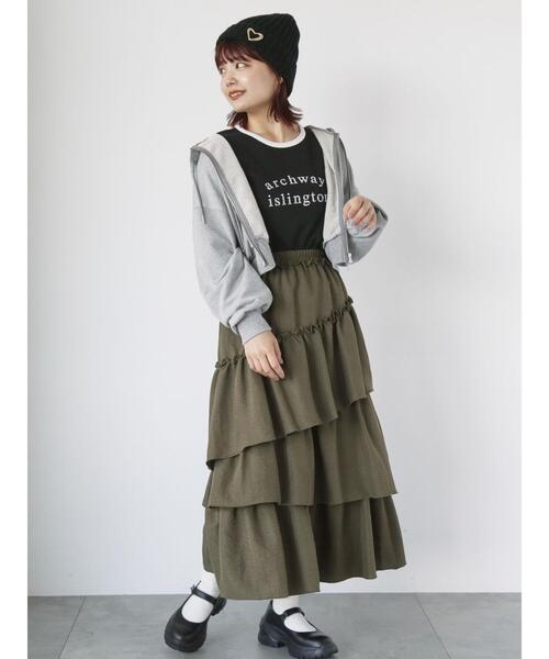 ehka sopo（エヘカソポ）の「アシンメトリーティアードスカート（スカート・レディース・カーキ/ブラック/モカ・F）」の14枚目の写真