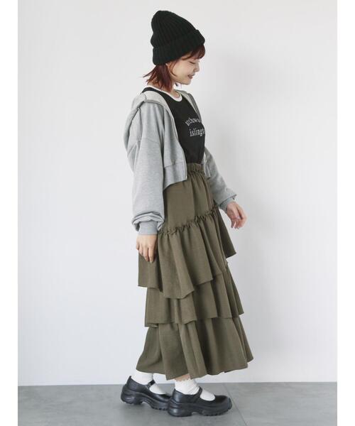 ehka sopo（エヘカソポ）の「アシンメトリーティアードスカート（スカート・レディース・カーキ/ブラック/モカ・F）」の15枚目の写真