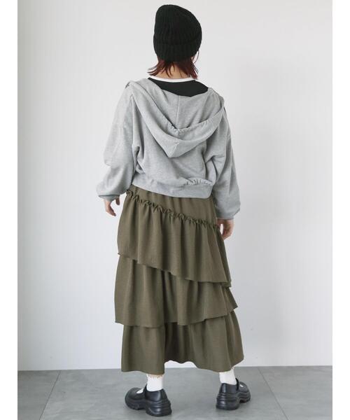 ehka sopo（エヘカソポ）の「アシンメトリーティアードスカート（スカート・レディース・カーキ/ブラック/モカ・F）」の16枚目の写真