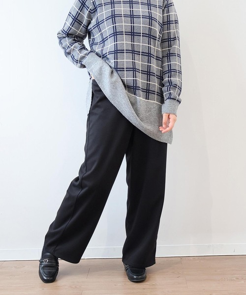 MB mint breeze(エムビーミントブリーズ)の「【L~6L 大きいサイズ】ニットツイルワイドパンツ(その他パンツ・レディース・ブラック/チャコールグレー/ライトグレー・L/LL/3L/4L/5L/6L)」の1枚目の写真