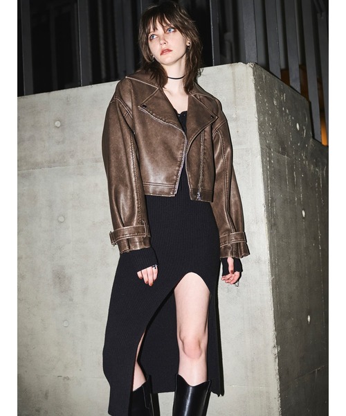 EGOIST（エゴイスト）の「ヴィンテージ風ライダースジャケット（ライダースジャケット・レディース・ブラウン/ブラック・FREE）」の2枚目の写真