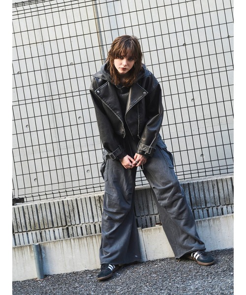 EGOIST（エゴイスト）の「ヴィンテージ風ライダースジャケット（ライダースジャケット・レディース・ブラウン/ブラック・FREE）」の3枚目の写真