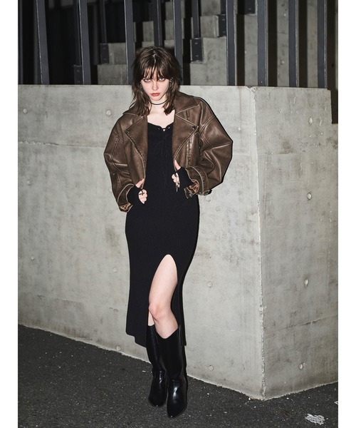 EGOIST（エゴイスト）の「ヴィンテージ風ライダースジャケット（ライダースジャケット・レディース・ブラウン/ブラック・FREE）」の4枚目の写真