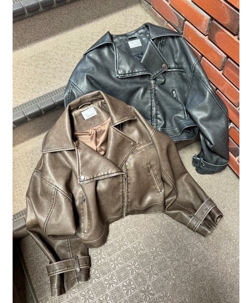 EGOIST（エゴイスト）の「ヴィンテージ風ライダースジャケット（ライダースジャケット・レディース・ブラウン/ブラック・FREE）」の5枚目の写真